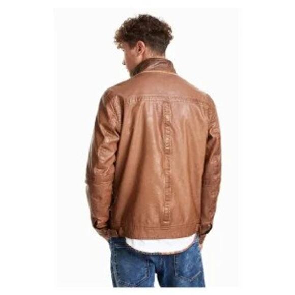 Desigual Chaq Alberto Full Zip Vegan Leather Jacket Long Sleeve Tan Size S NWT - Picture 13 of 14